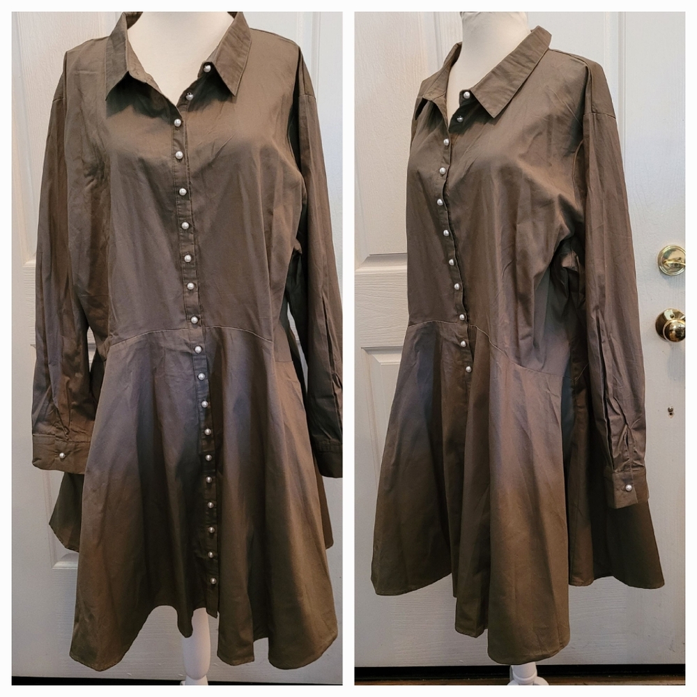 Green Fit N Flare Dress  Faux Pearls Misguided Plus US 20 2X 2XL Contemporary